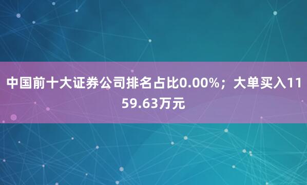 中国前十大证券公司排名占比0.00%；大单买入1159.63万元