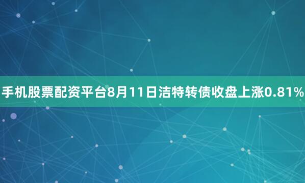 手机股票配资平台8月11日洁特转债收盘上涨0.81%